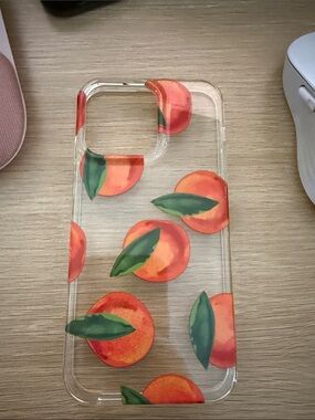 Clear Peach Print Phone Case with Orange & Green Design